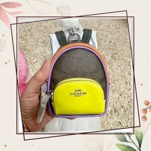 Coach Mini Backpack Keychain - Brown, Yellow, Purple